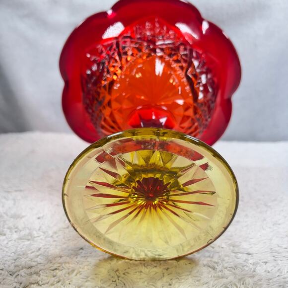 L. E. Smith Glass Amberina Red To Orange Glow Footed Compote Dish Bowl Vintage - Picture 8 of 16